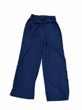 INC International Concepts Linen Blend Navy Wide-Leg Tie-Waist Pants